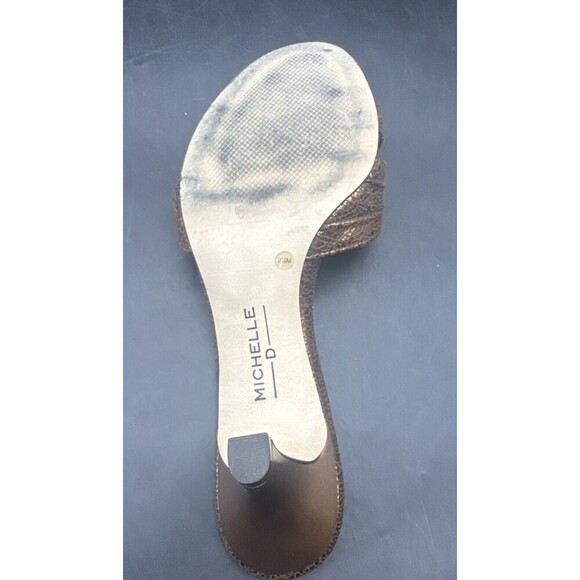 MICHELLE D Womens Gold Copper Metallic Slide Slip On Heeled Sandals Sz 8.5 - Picture 15 of 16